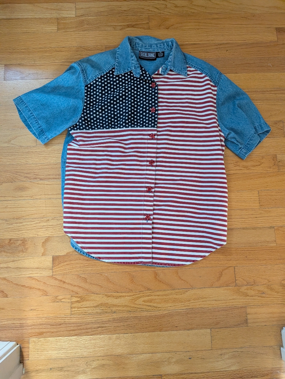 Striped Red & White Stars July 4 Denim Shirt